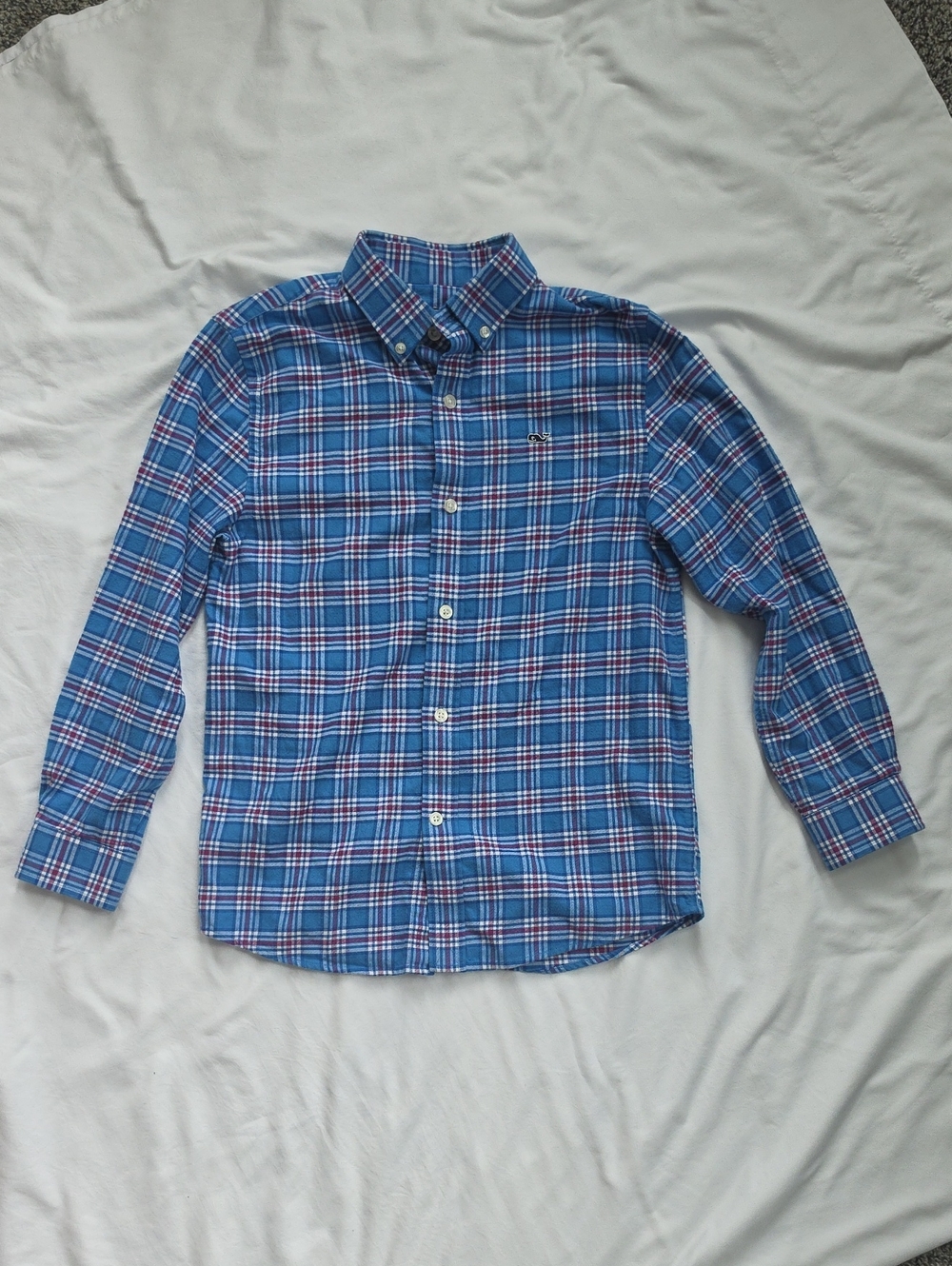 Vineyard Vines Whale Shirt Boys Small 8-10 Blue Plaid Flannel Button Down